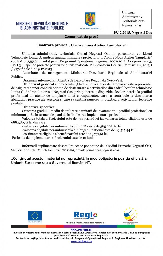 Anunt Atelier tamplarie